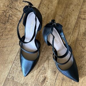 NINE WEST | Black Leather Ankle Strap & Foot Strap Heels - Size 8